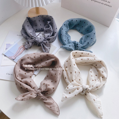 文艺复古波点棉麻方巾围巾围脖