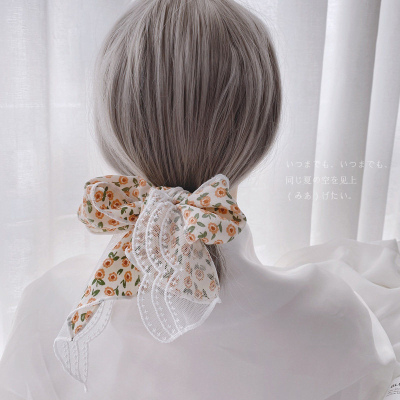 小众设计名媛花花丝巾发带发饰 减齡淑女蕾丝文艺发绳扎头发编发