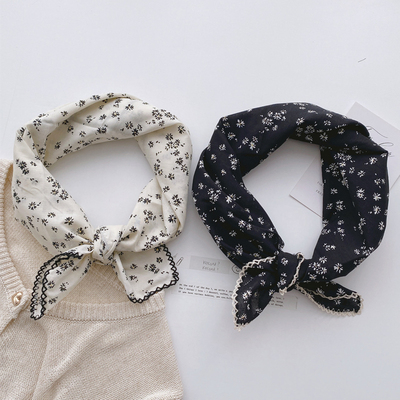 春秋素雅黑白碎花全棉方巾森系文艺护颈装饰小领巾薄款围巾