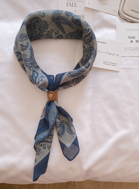 送皮扣 韩系穿搭春秋男款男士薄款棉麻小方巾领巾 中性少年学生