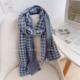 秋冬文艺软糯双面格子棉麻长款 复古护颈长巾披肩围脖女 保暖围巾
