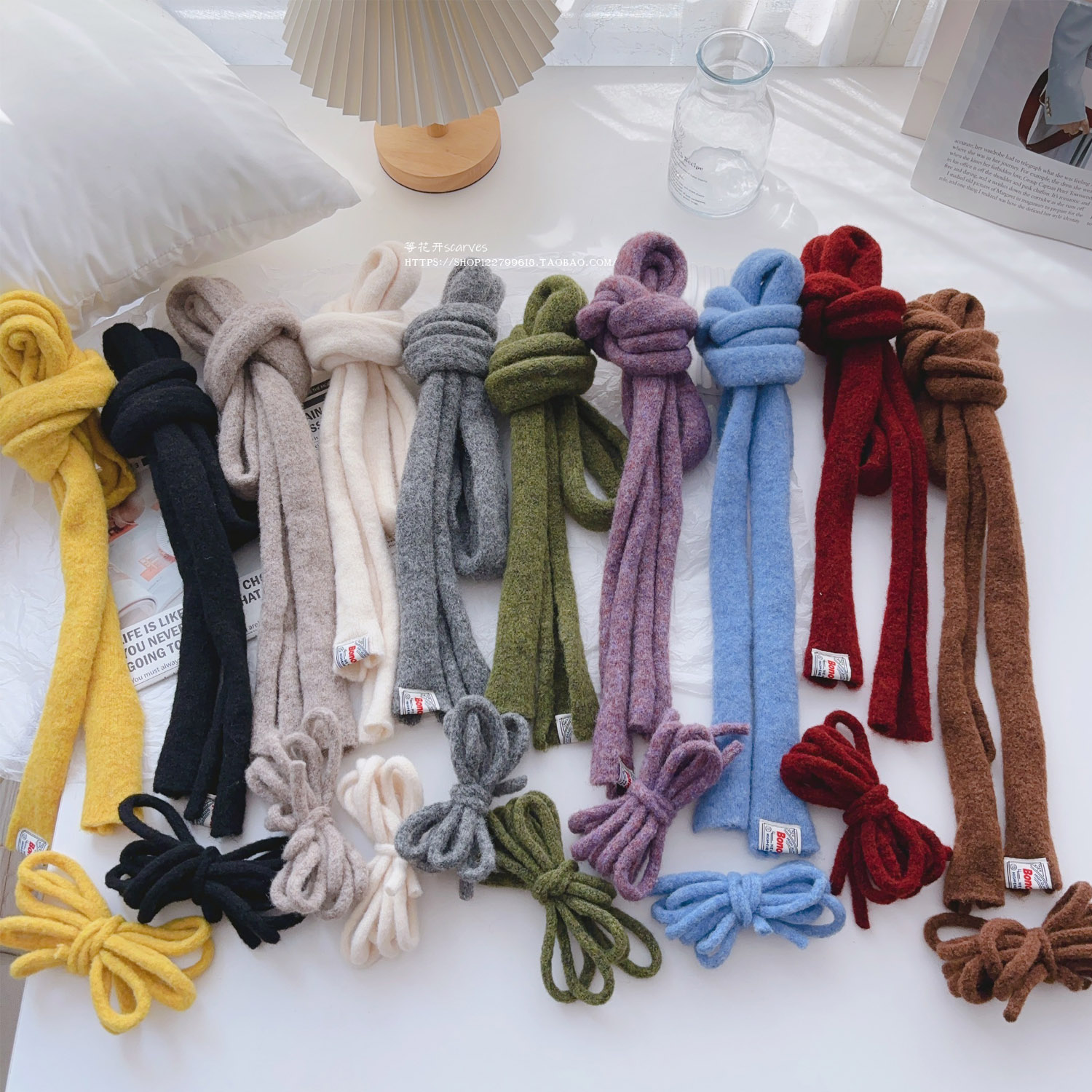 秋冬混纺羊毛纯色加长款腊肠围巾细长款领巾苏菲学生小围脖潮品