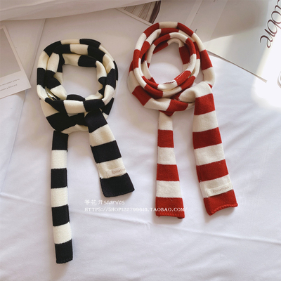 冬季条纹超长条窄百搭毛线小围巾