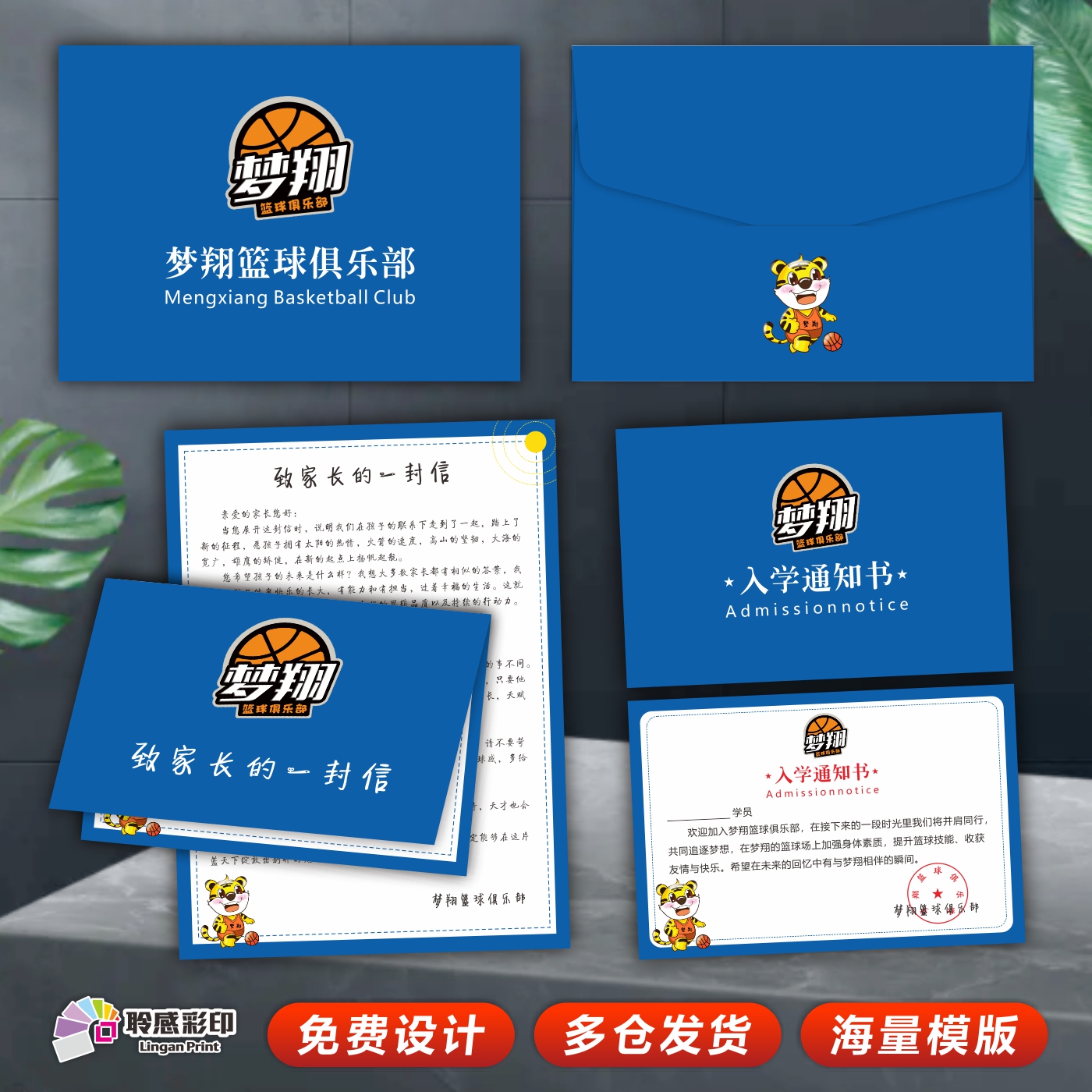 体育蓝球新生入学通知书礼包设计