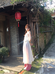 Ukmfx2024夏季新款麻色长裙玫瑰色长裤韩甜妹搭配套装女宽松休闲