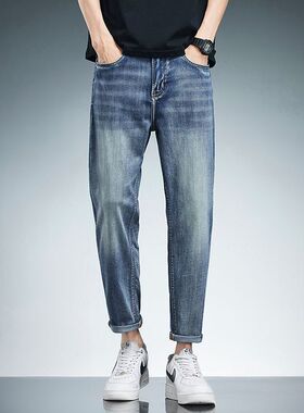 2025新款男士休闲牛仔裤锥形修身小个子九分裤潮牌