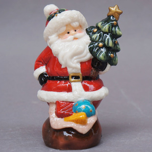 饰品礼物挂件烛台桌面圣诞树 出口陶瓷人偶圣诞老人瓷偶摆件家居装