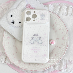 原创亲吻小兔手机壳精孔亮面苹果可爱适用iphone17promax/16Pro