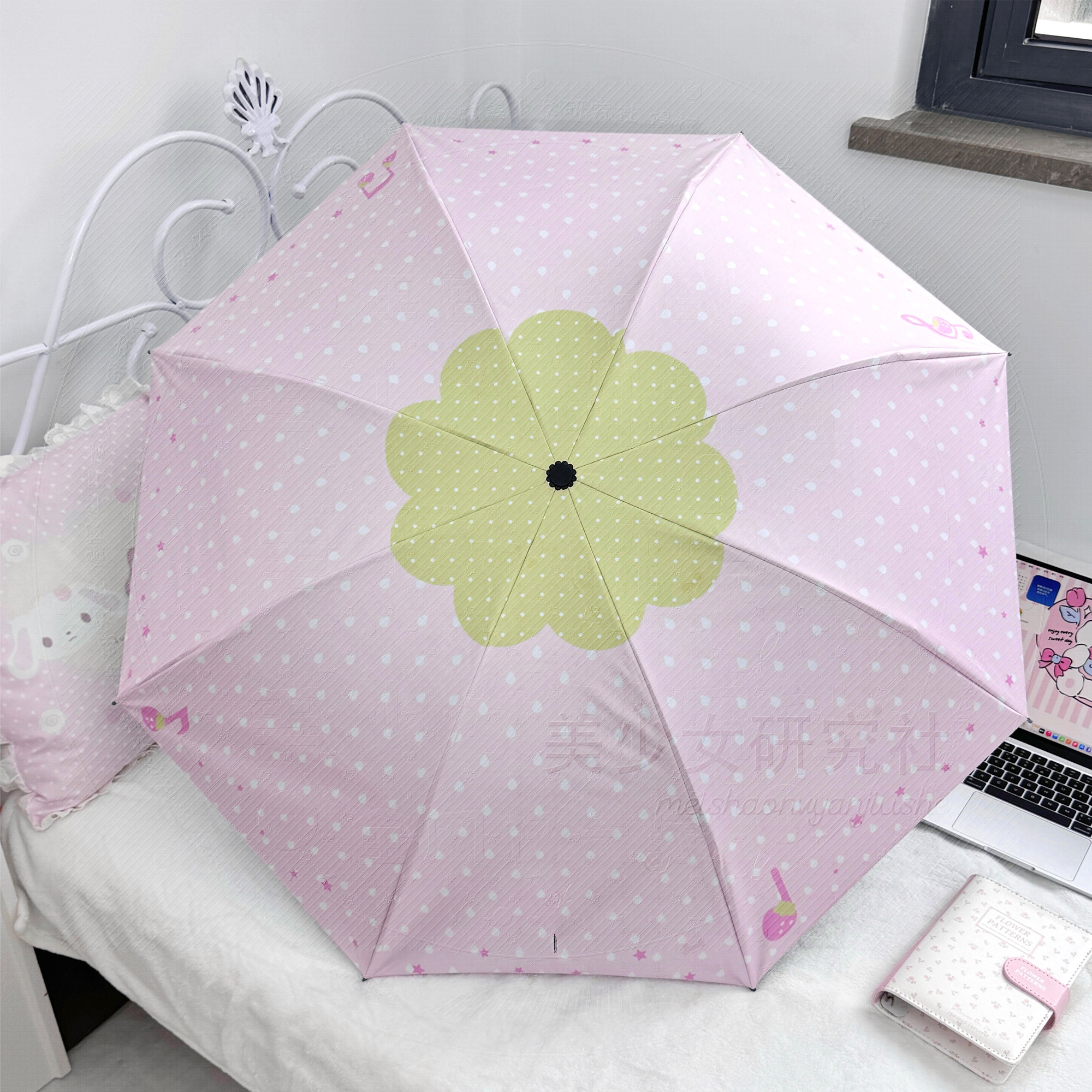 原创草莓波点古早味可爱太阳伞遮阳伞少女心黑胶晴雨两用防紫外线