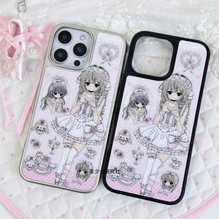 原创玫瑰奶芙手机壳大孔黑框亮面苹果适用iphone17promax/16Pro