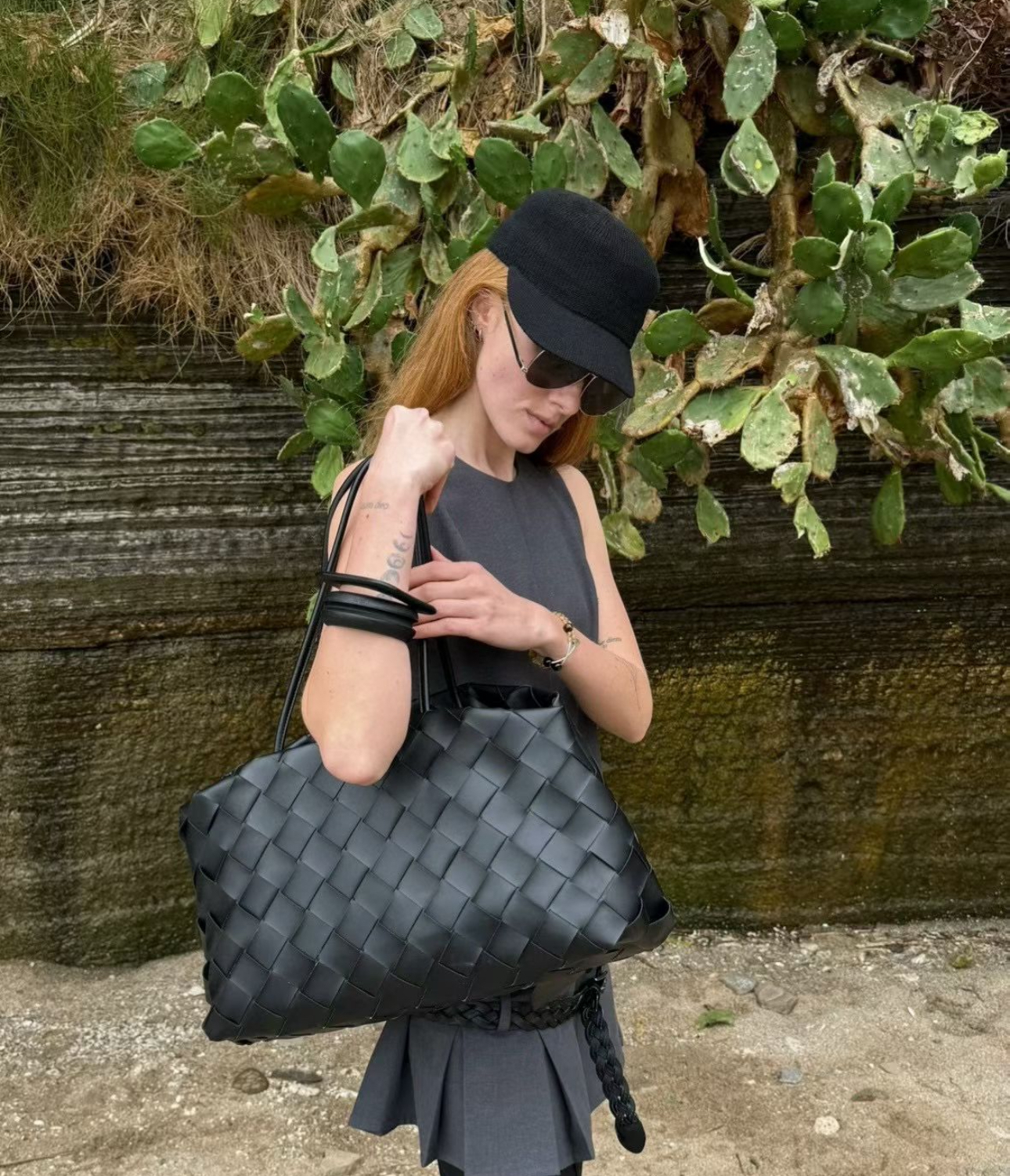 秋冬新款大容量真皮包编织腋下包机车风甜酷辣妹通勤单肩牛皮包