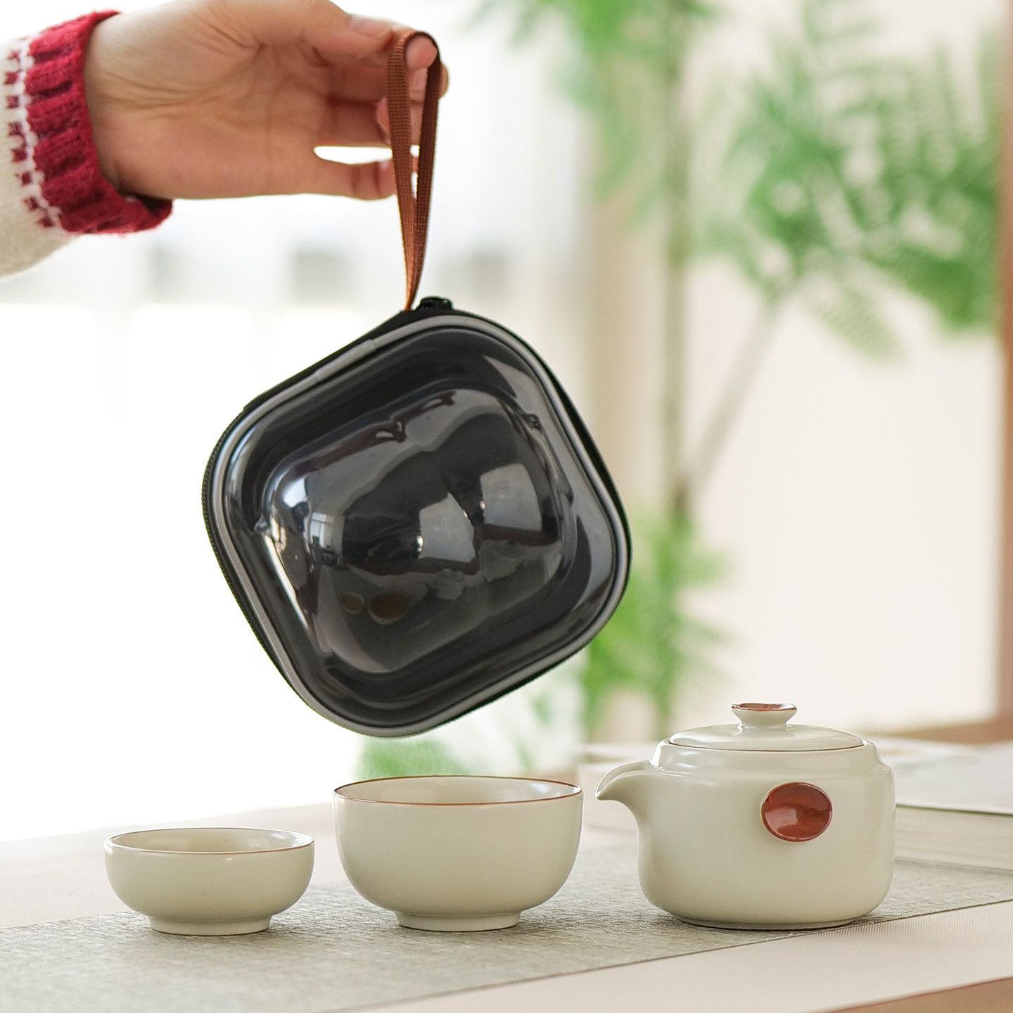 汝窑快客杯便携式旅行茶具一壶两杯家用一人户外办公室陶瓷泡茶壶,餐饮具,旅行茶具,淘宝优惠券,粉丝福利购,淘宝优惠卷