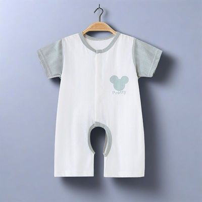 婴儿连体衣夏季薄款纯棉新生儿衣服爬服开裆哈衣短袖男女宝宝夏装