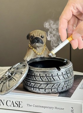 创意个性旺财八哥犬烟灰缸家居客厅办公室桌面高级感防飞灰烟缸