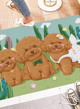 泰迪贵宾卡通周边可擦洗pu厨房地毯家用进门丝圈pvc水晶绒地垫