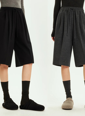 开间/摩登WAN能 苣显瘦针织羊毛温暖时髦松弛感压褶抽绳宽松中裤