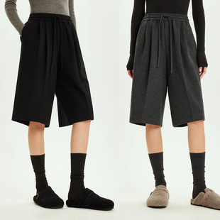开间/摩登WAN能 苣显瘦针织羊毛温暖时髦松弛感压褶抽绳宽松中裤