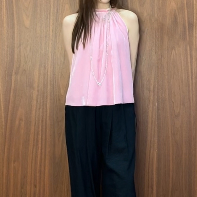 KO 垂感真丝丝绒背心 宝贵的樱花粉遮副乳无袖A摆 两色半身裙KIA