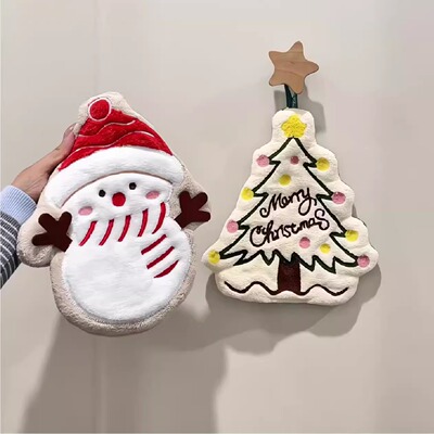 圣诞擦手巾挂式可爱擦手毛巾高颜值擦手帕超强吸水加厚不发臭速干