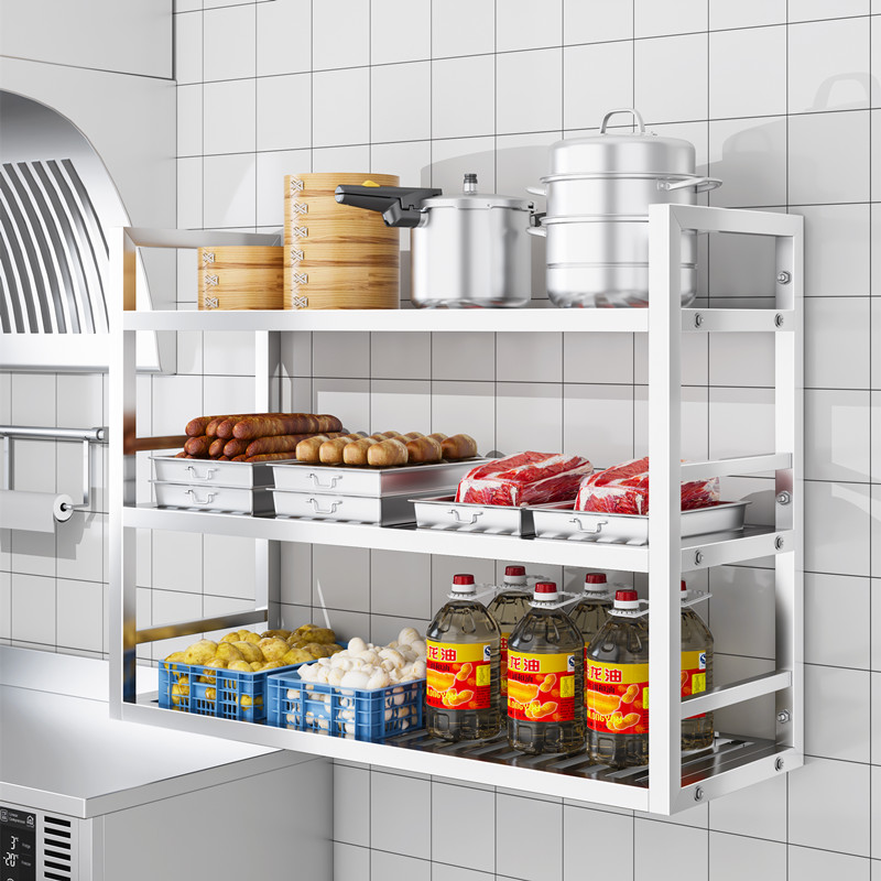 厨房不锈钢方管挂墙置物架微波炉墙上架子碗盘壁挂式围栏收纳吊架