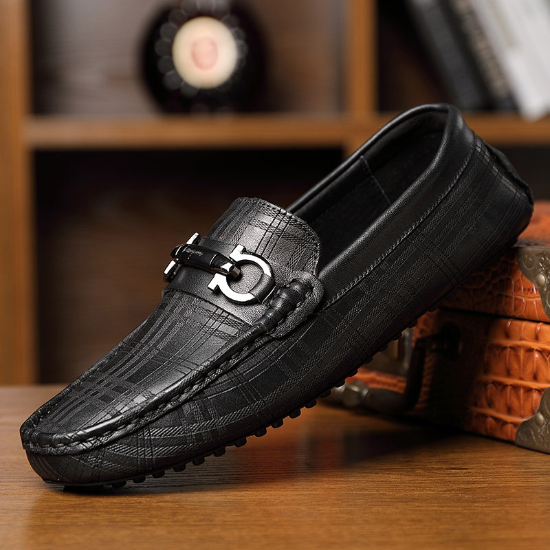 新款利郎时尚休闲百搭豆豆鞋真皮软底耐磨商务皮鞋透气套脚男鞋潮