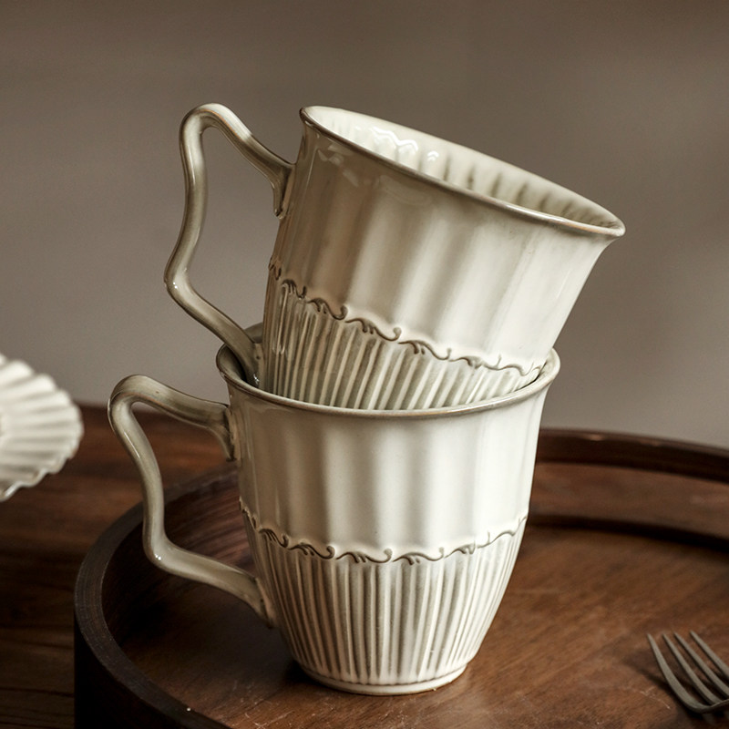 歐式復古浮雕陶瓷馬克杯