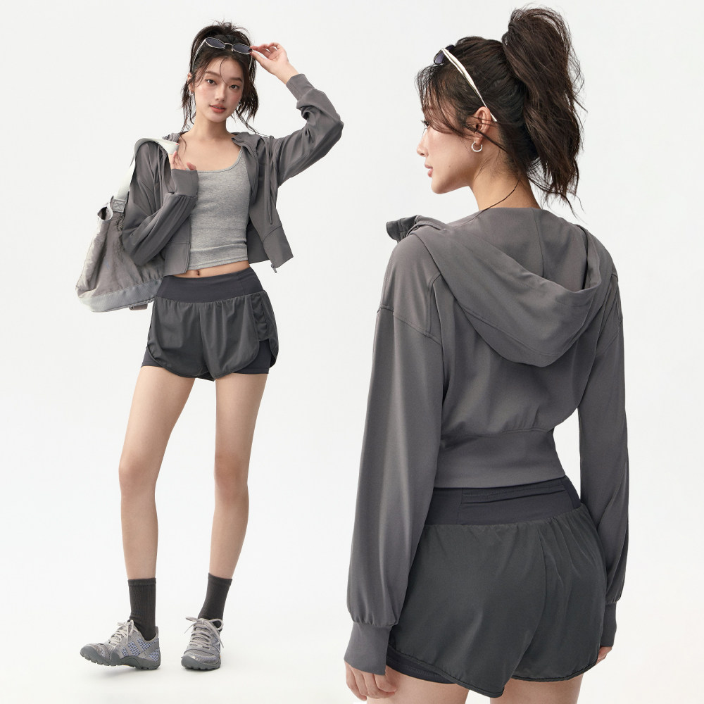 短款连帽运动外套女秋季薄款宽松收腰户外跑步速干瑜伽健身服上衣,运动服/休闲服装,健身衣,淘宝优惠券,粉丝福利购,淘宝优惠卷