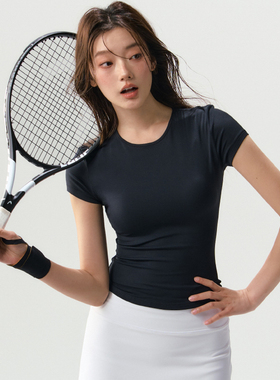 健身服上衣女高弹裸感专业普拉提训练跑步运动速干T恤瑜伽短袖夏