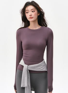 瑜伽服长袖t恤女圆领紧身显瘦跑步训练运动速干衣普拉提健身上衣