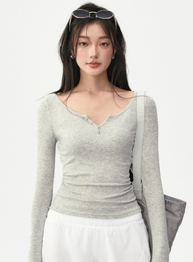 瑜伽上衣女秋季新款修身螺纹V领跑步运动T恤普拉提训练服健身长袖