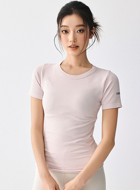 运动短袖T女春夏弹力速干圆领显瘦跑步训练健身上衣普拉提瑜伽服