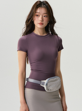 运动T恤女夏季薄款弹力修身速干户外跑步训练瑜伽健身服短袖上衣