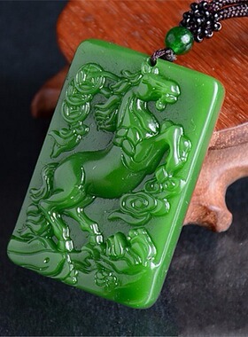新疆和田碧玉菠菜绿男女款无事牌