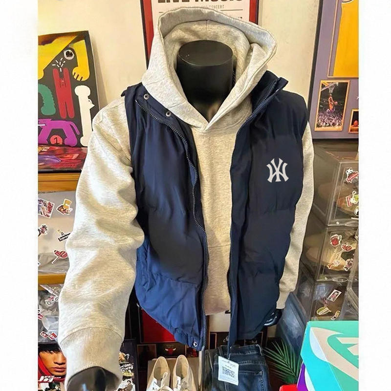 cleanfit藏青色叠穿棉服马甲男秋季美式复古无袖马夹保暖坎肩外套