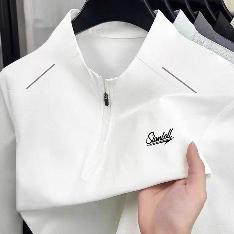 SLAMBALL新款城市户外运动速干训练服夏季男立领半拉链透气长袖