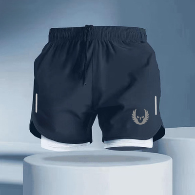 俄勒冈运动短裤男田径马拉松速干内衬假两件三分裤男士健身房短裤