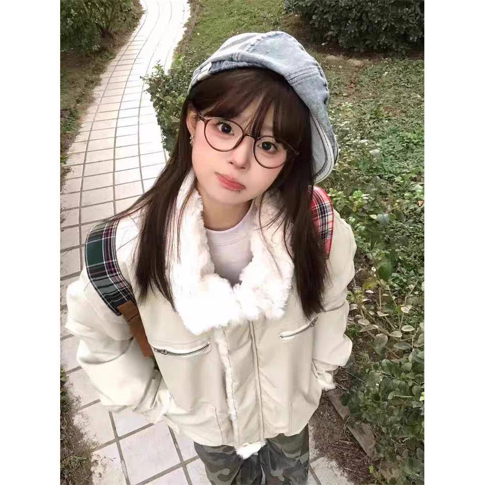 羊羔绒皮衣外套女冬季2025新款小众宽松百搭加绒加厚保暖棉衣棉服