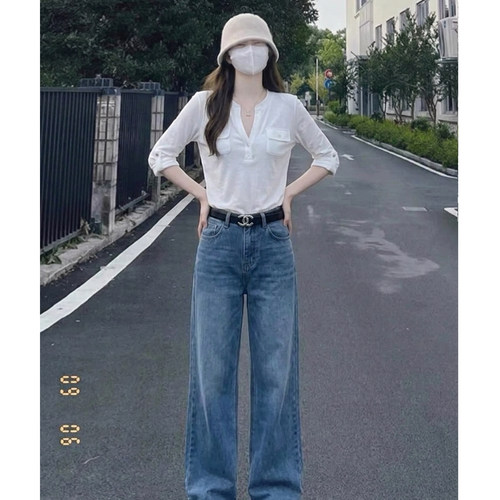 松弛风V领中袖显瘦透气T恤女