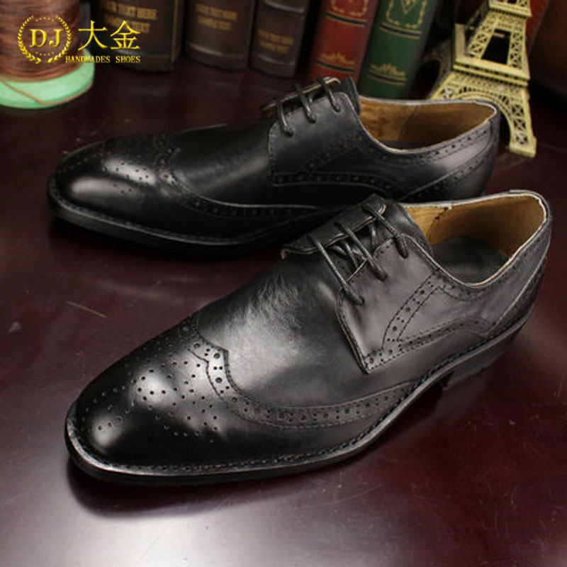 透气真皮底商务雕花轻便