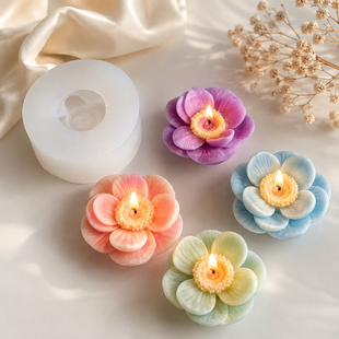 银线莲花朵造型香薰石膏蜡烛手工制作硅胶模具1534