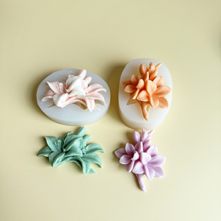 百合花玉兰花花造型香薰石膏蜡烛手工制作硅胶模具1529