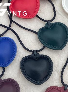 VINTAGETASTE彩色心形皮质爱心吊坠麻绳项链甜酷韩风可调节毛衣链