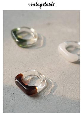 原创日系拼色树脂戒指