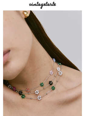 VINTAGETASTE 彩色花朵叠戴ins风串珠小众链条y2k颈链项链choker