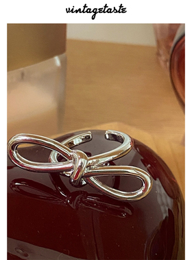VINTAGETASTE 日韩甜酷少女风格ins风蝴蝶结交叉开口型做旧戒指