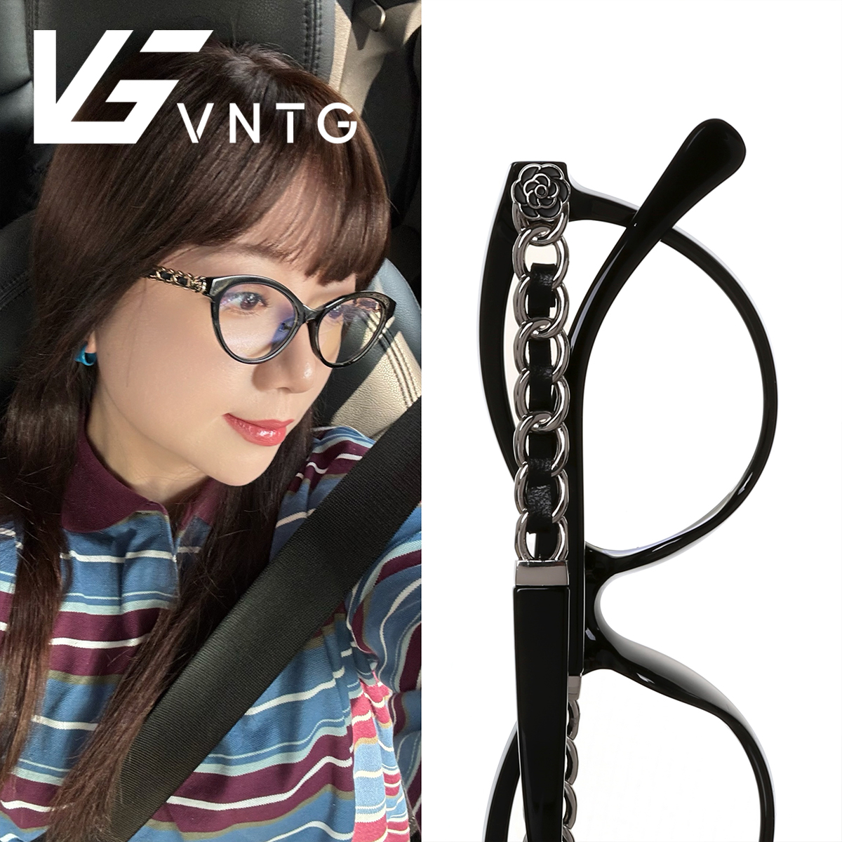 VNTG复古金属链条防蓝光眼镜