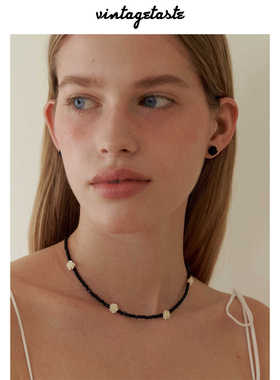 VINTAGETASTE ins风日韩简约小众设计手工串珠项链花朵撞色颈链