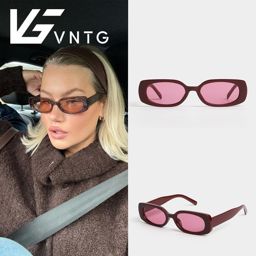 VNTG墨镜方形粗框显脸小ins风网红同款欧美风紫红色uv400太阳眼镜
