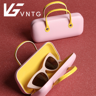 VNTG原创设计可爱小拎包造型眼镜盒抗压眼镜收纳盒奶油粉pu皮革包