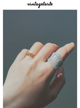 VINTAGETASTE 627冷淡风灰白色大理石纹晕染戒指宽边指环